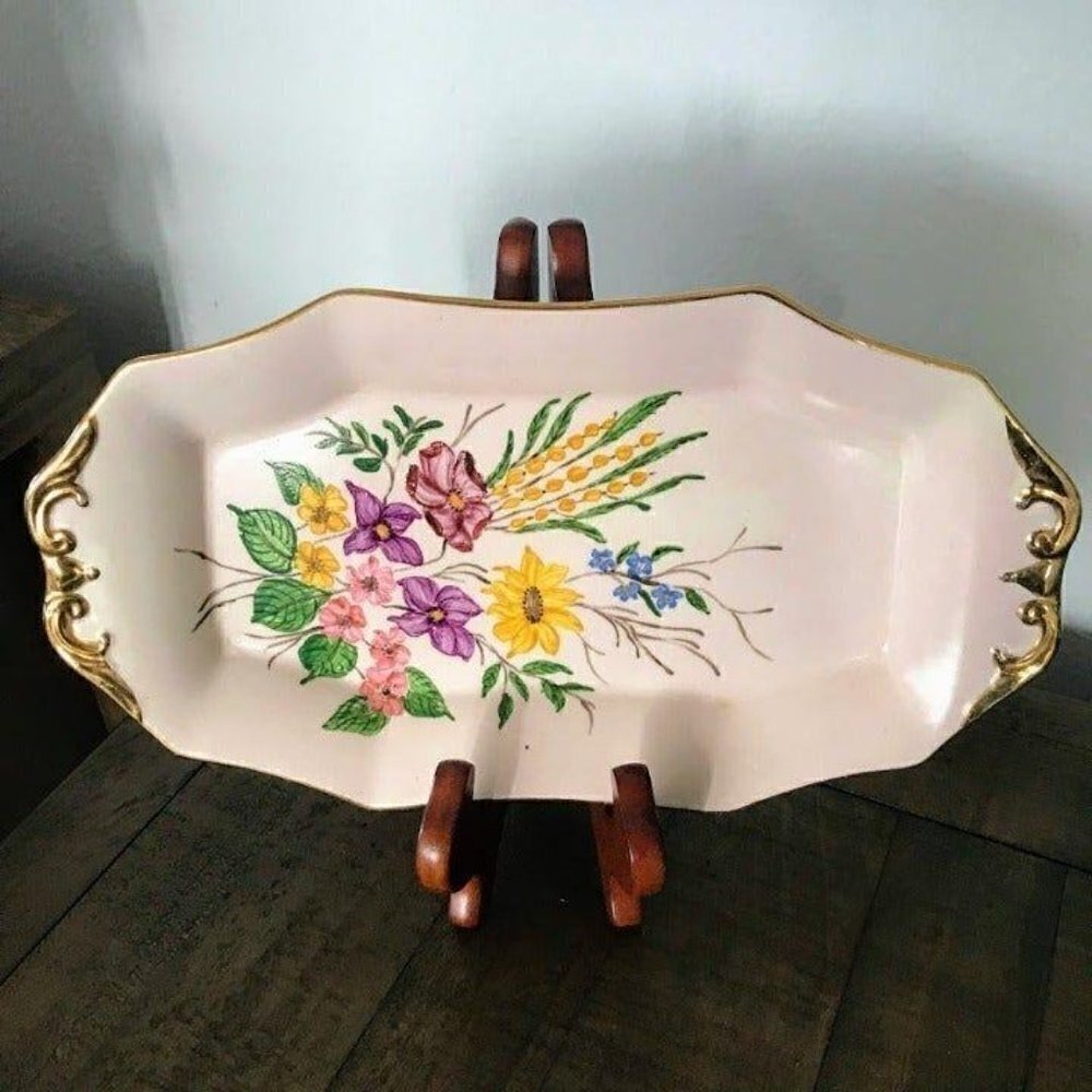 Barker Brothers Royal Tudor Ware Oblong Plate Floral Gilded - Picture 2 of 5